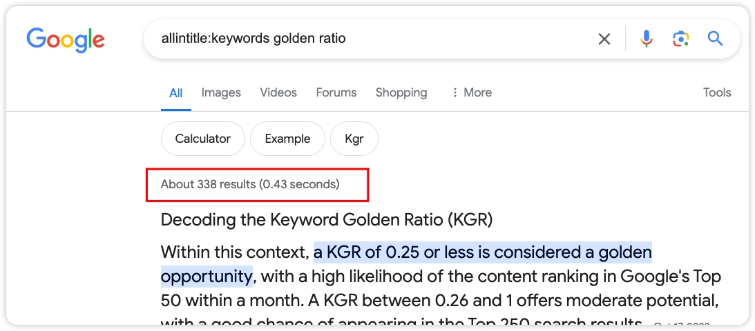 Poor KGR Example for allintitle:keywords golden ratio